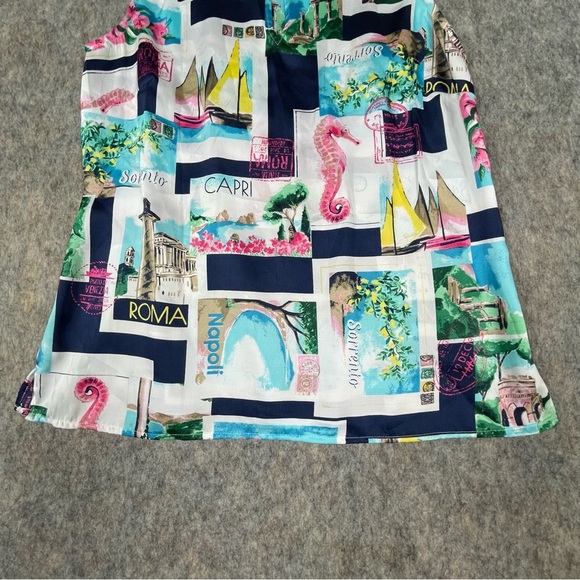 Talbots Postcard-Print Sleeveless Whimsical Fun Colorful Tank Top Shell - Sz XS - Picture 5 of 15